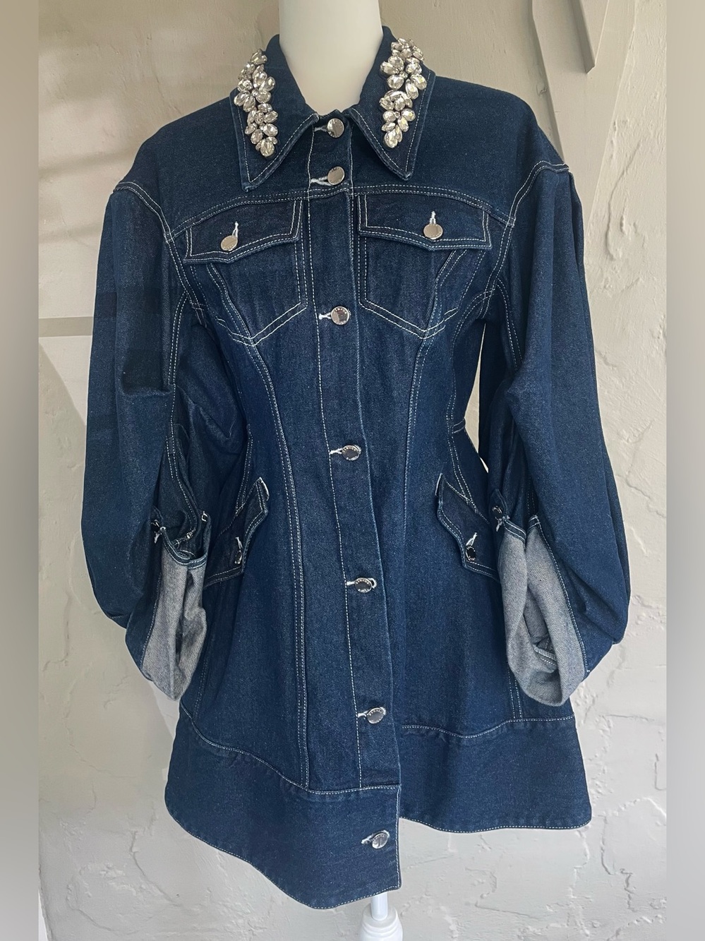 Simone Rocha Sculpted Denim Jacket with Crystal Embellishments (UK8/US4)